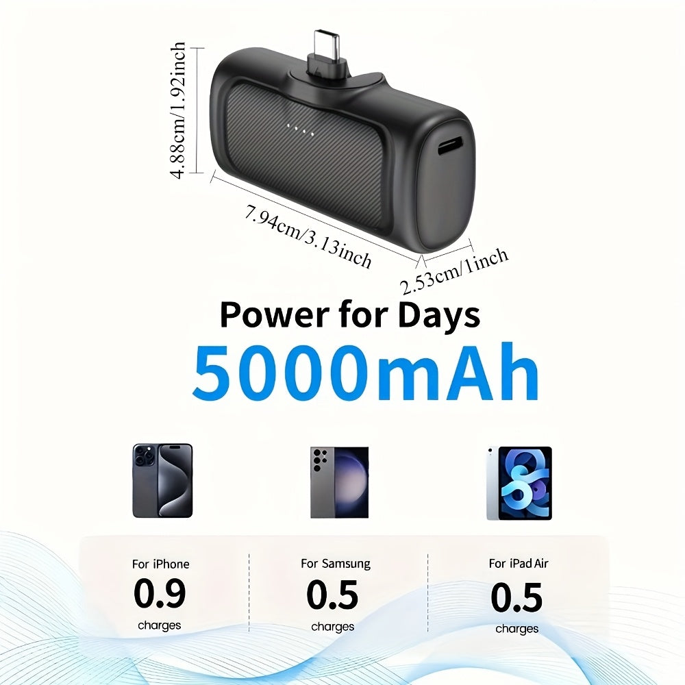 22.5W Fast Charging 5000/10000mAh Mini Portable Charger, USB-C Power Bank, Universal Compatibility, Dual Power Mode, Rechargeable Li-Polymer Battery, for iPhone 16/15 Series & Android Devices