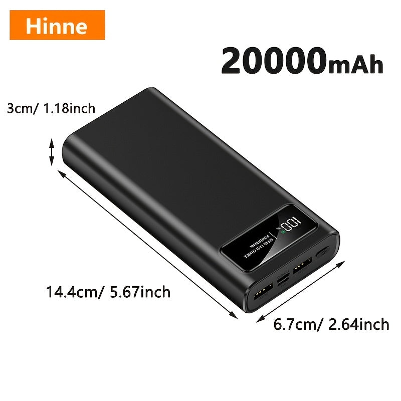 Hinne 10000/20000mAh Portable Power Bank, Mobile Battery Pack with PD Fast Charging USB Port, LED Power Display, Type-C Port, High-Capacity Backup Power for Outdoor Emergencies