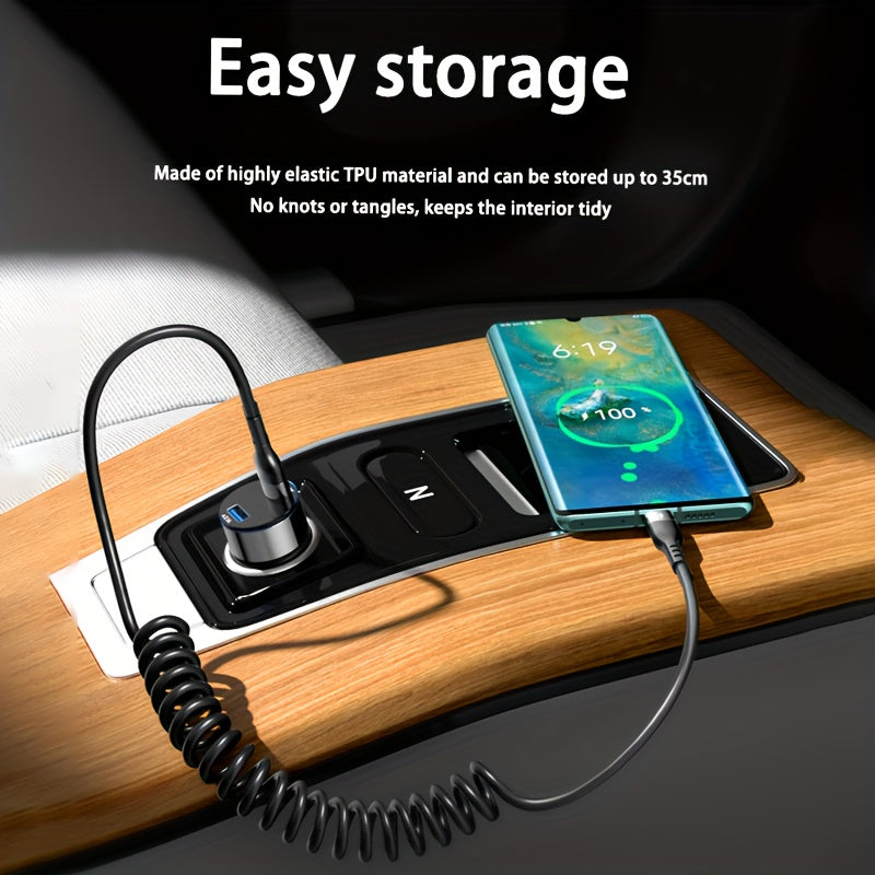 5A 66W USB to Type C Fast Charging Data Cable for Xiaomi Redmi POCO Huawei Honor Samsung OPPO VIVO Realme Mobile Phone Charger Accessories Car USB Charge Cable Spring Telescopic USB C Cord Max Stretch 39.37inch/59.06inch