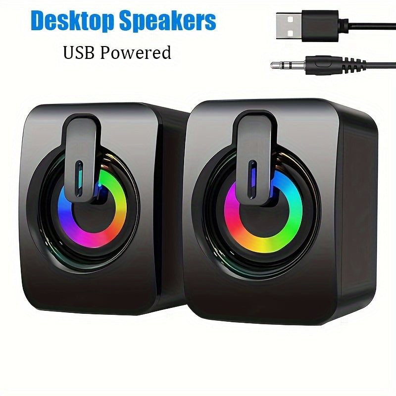 USB-Powered Computer Speakers with USB-Powered Operation & AUX Input, USB Compatible Stereo Sound System Suitable for PC, Laptop, Tablet, Smartphone, MP3 Player, Mini Desktop Speaker with Volume Control & Channel Audio for Gaming/Video Calls