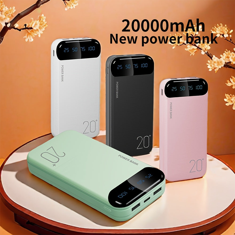Large Capacity Portable Power Bank 20000mAh, 5V2.1A Portable USB Charger, LED and Digital Display Screen, Suitable for IOS/Android Devices, 2xUSB Output, Type-C/Micro Input, Safe and Stable Polymer Lithium Battery, Christmas Gift, New Year Gift
