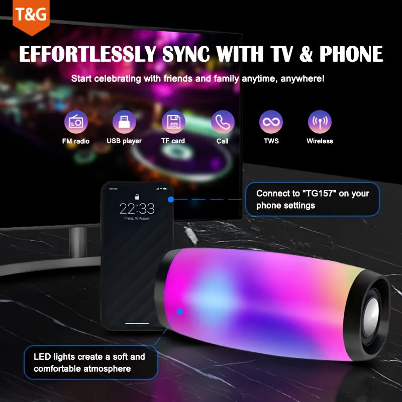 T&G 157 LED Colorful Light Flashing Wireless Wireless Speaker with Subwoofer, 3D Surround Sound, USB Charging, Built-in Microphone, Portable Outdoor Speaker, 5.0 Channel Configuration, Lithium Battery, Non-Waterproof, ≤36V Operating Voltage, 3