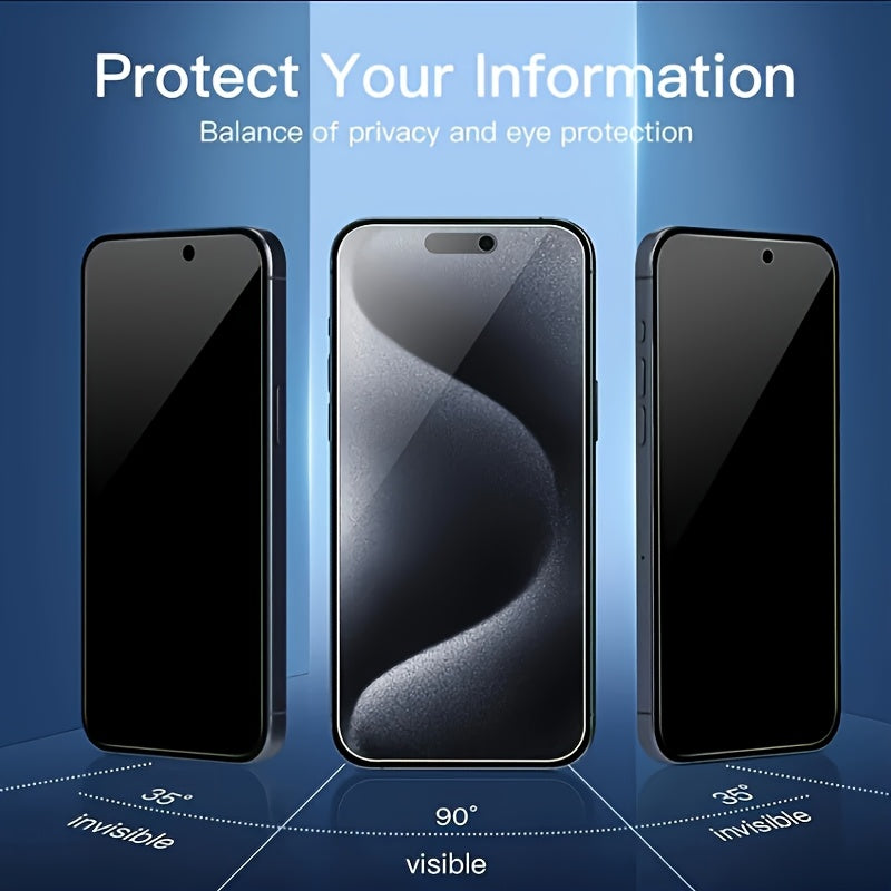 4pcs Full Cover Privacy Tempered Glass Screen Protector For iPhone 17 Pro Max/17 Air/16 Pro Max/15 Pro17/16/15/14/13/12/11/16e/Plus/Mini/X/XR/XS Max/7/8/SE2/SE3, 9H+ Hardness, Ultra HD, Anti-Scratch, Anti-Fingerprint, Easy to Install, Anti-Peeping