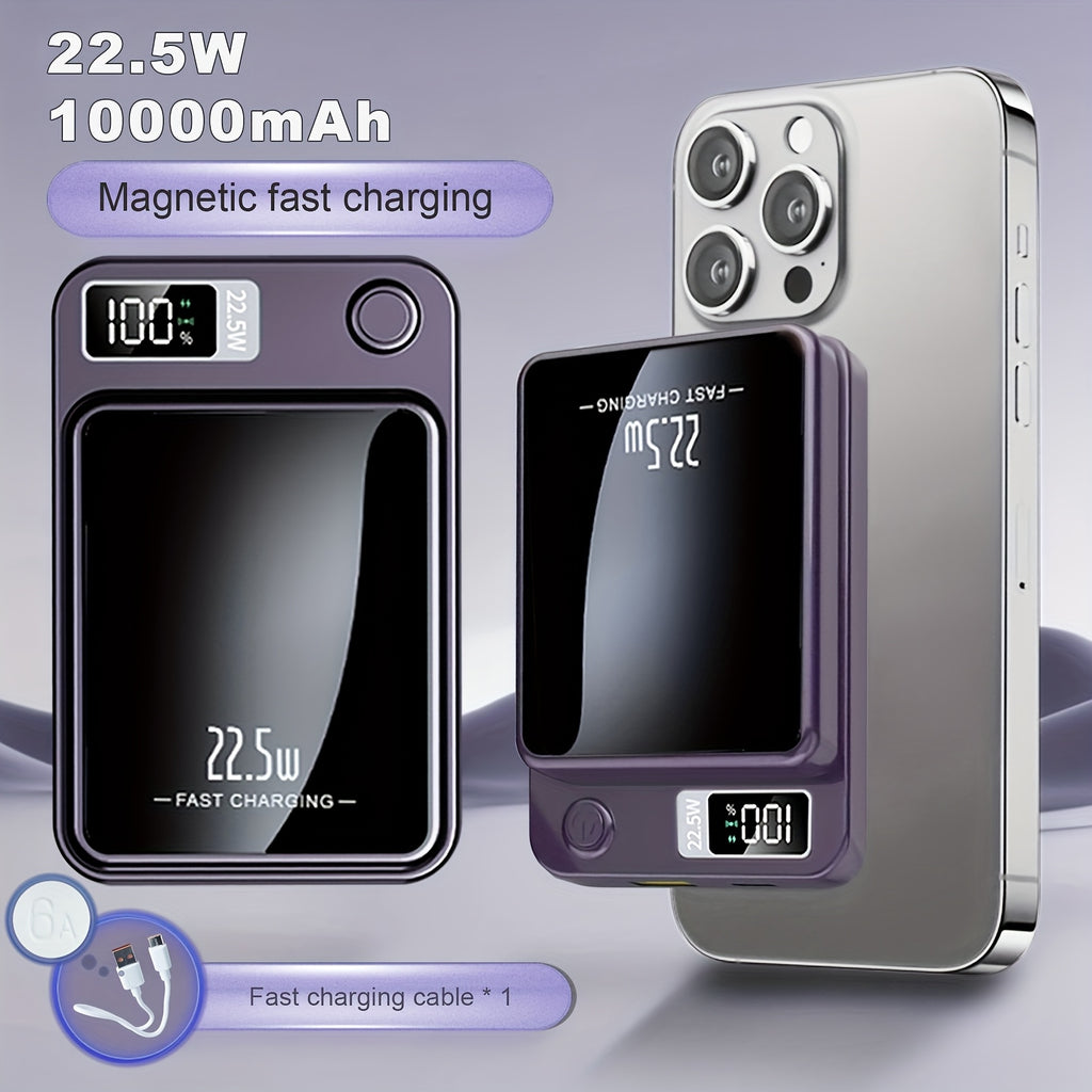 Sunthon Magnetic Wireless Charging Power Bank, 10000/5000mAh Portable Wireless Charger, 22.5W/PD20W Fast Charging Battery Pack, with LED Power Display, 2 Outputs And Dual Input External Battery Pack for iPhone 17/16/15/14/13/12 And Android Universal