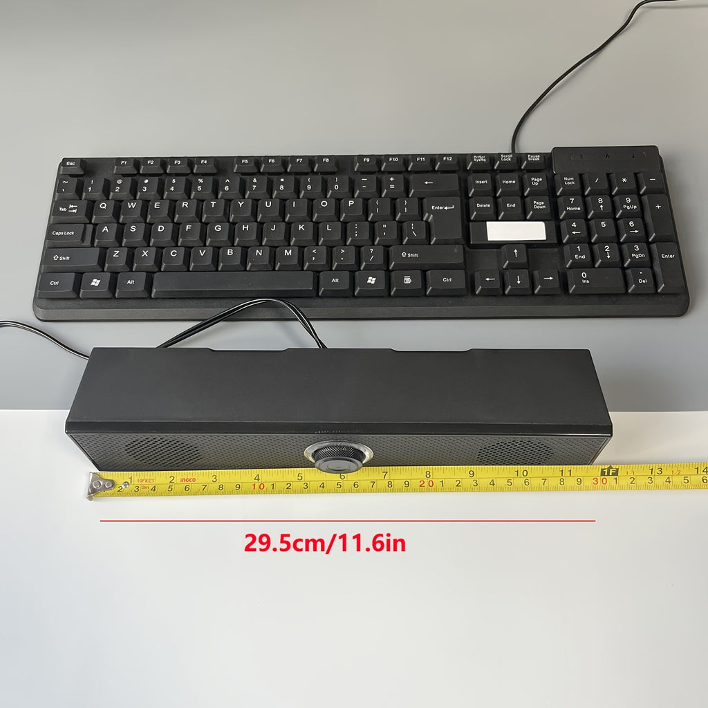 USB-Powered Wired Desktop Soundbar with 3.5mm Plug & Volume Control, Stereo Audio Output for Computers and Laptops, Black, Desktop Soundbar, Best for Christma