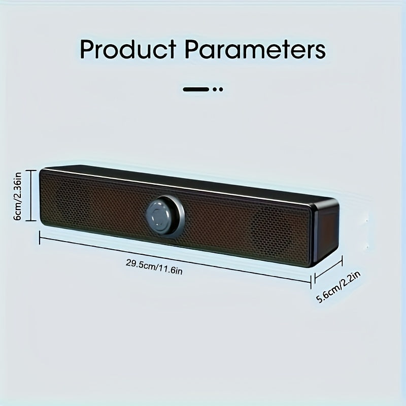 USB-Powered Wired Desktop Soundbar with 3.5mm Plug & Volume Control, Stereo Audio Output for Computers and Laptops, Black, Desktop Soundbar, Best for Christma