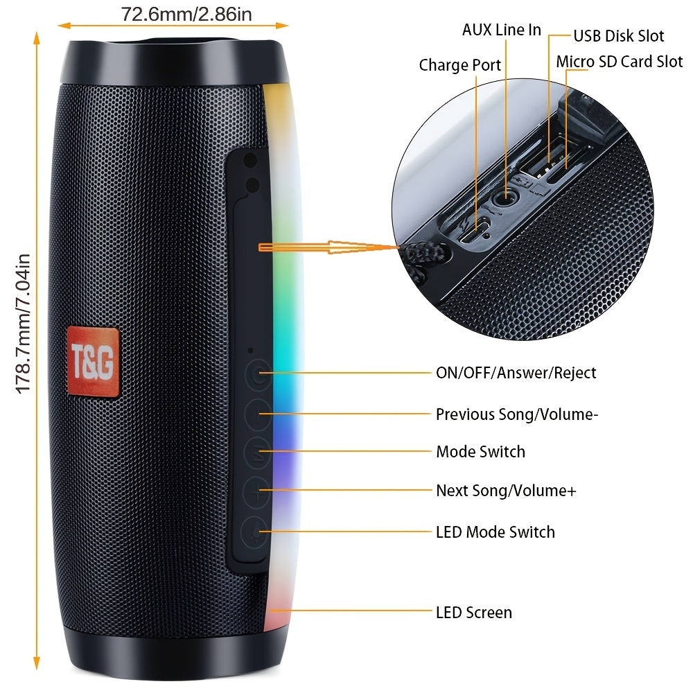 T&G 157 LED Colorful Light Flashing Wireless Wireless Speaker with Subwoofer, 3D Surround Sound, USB Charging, Built-in Microphone, Portable Outdoor Speaker, 5.0 Channel Configuration, Lithium Battery, Non-Waterproof, ≤36V Operating Voltage, 3
