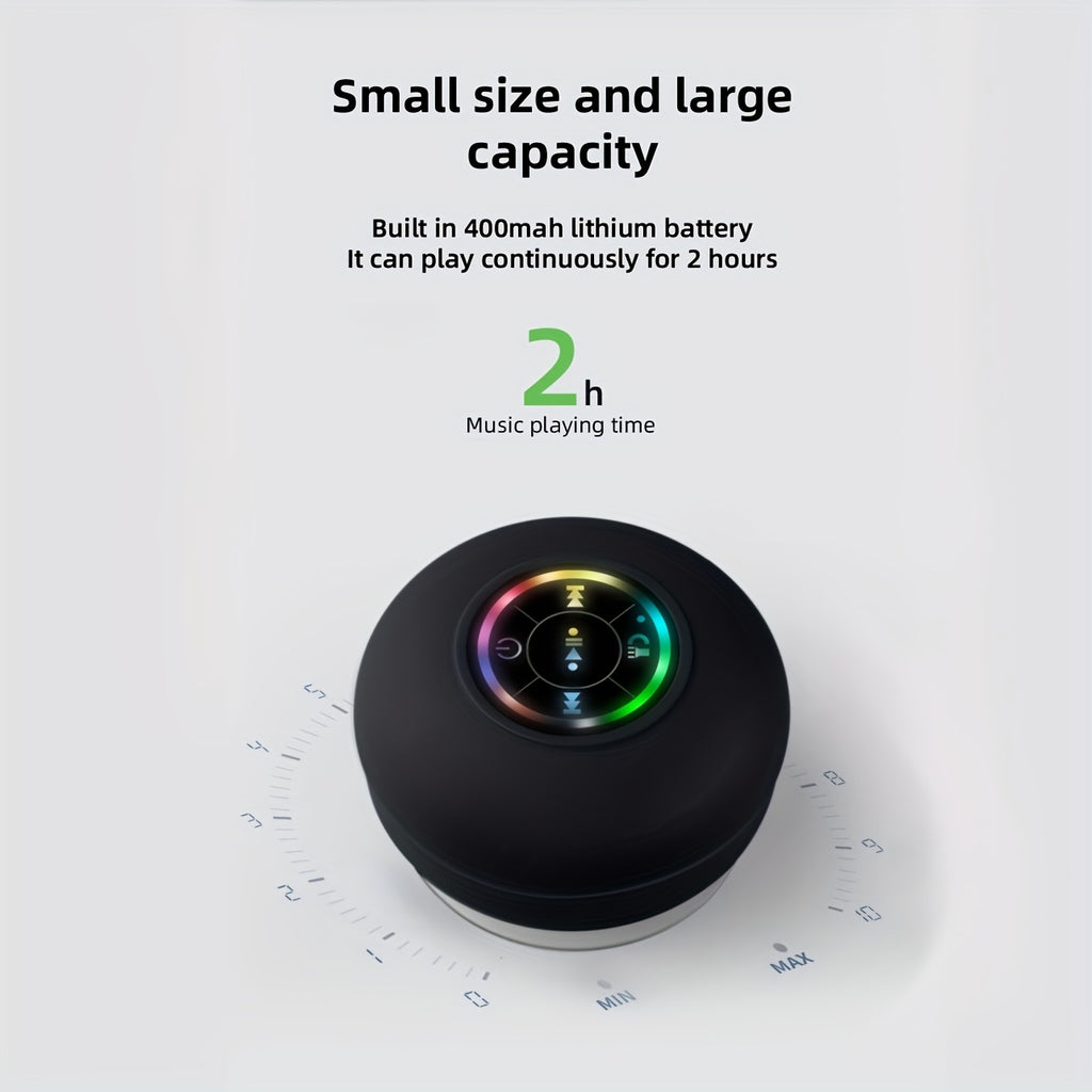 High Quality Speaker, Portable Wireless Speaker with Suction Cup, USB Rechargeable Black Speaker with 2 Hours Play Time 3.7V/400mAh Battery 5.0 Wireless Version Life for Parties, Bathroom, Travel, Home, And Outdoor (Suction Cups Must Be On A Smooth