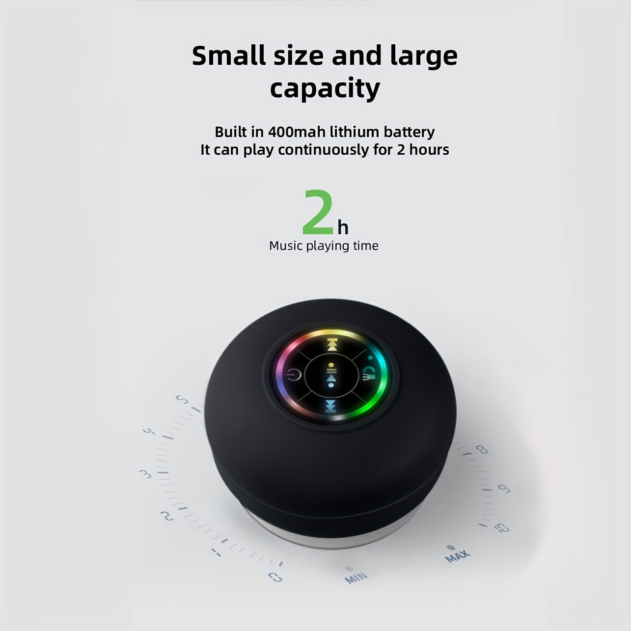 High Quality Speaker, Portable Wireless Speaker with Suction Cup, USB Rechargeable Black Speaker with 2 Hours Play Time 3.7V/400mAh Battery 5.0 Wireless Version Life for Parties, Bathroom, Travel, Home, And Outdoor (Suction Cups Must Be On A Smooth