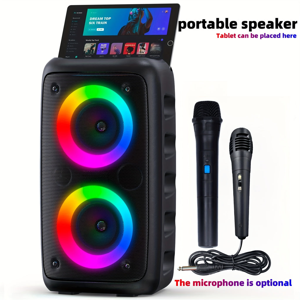 Karaoke Machine with 1 Wired Microphone or 1 Wired Microphone + 1 Wireless Microphone, Portable Adult Speaker, PA System Karaoke Speaker with LED Lights, Supports TF Card/USB, AUX Input, TWS, Suitable for Parties