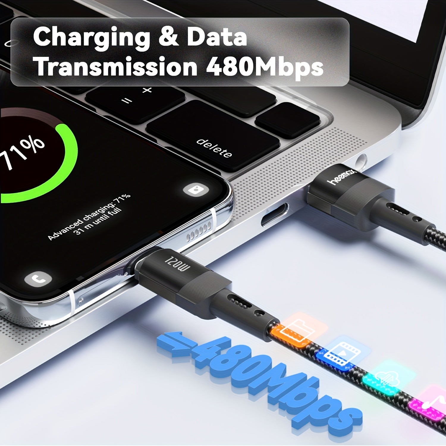 120W USB Type C to USB A Cable, 7A Fast Charging Long USB C Phone Power Charger Braided Cord for Samsung Ultra,12W USB Type C Charger Cord Compatible with iPhone 15 Pro Max Type-C Date Cable