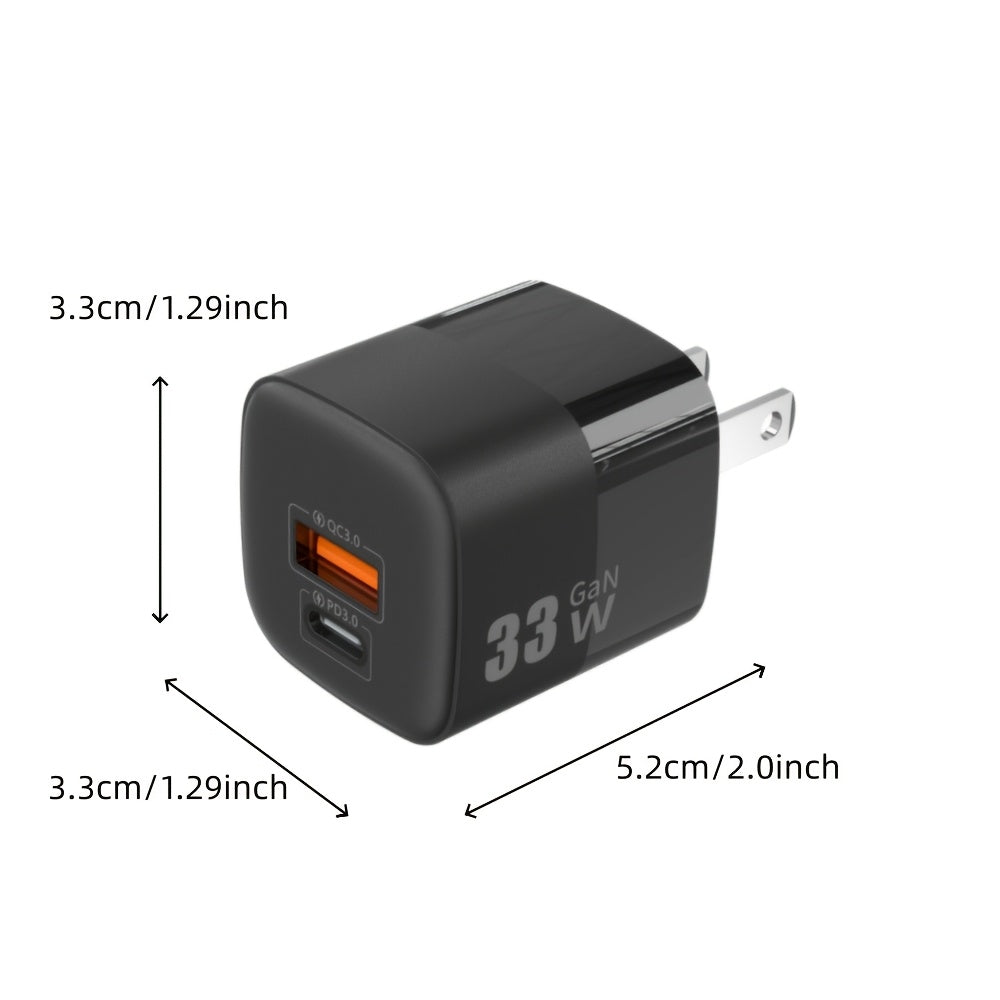 33W GAN Fast Charger, USB-A And USB-C Dual Ports, for Iphone, for Samsung, for Huawei, for Xiaomi, for Honor Laptops, for Tablets And Various Electronic Devices