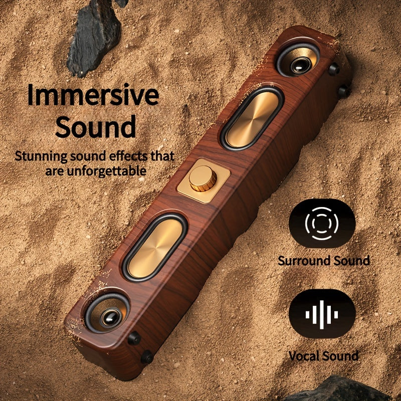 E-3404 Wireless Speaker, Portable Speaker with Loud Stereo and Subwoofer, for Parties and Gifts, Wood Grain Finish