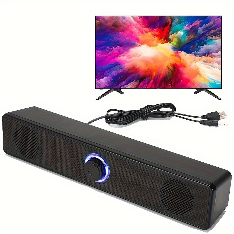 USB-Powered Wired Desktop Soundbar with 3.5mm Plug & Volume Control, Stereo Audio Output for Computers and Laptops, Black, Desktop Soundbar, Best for Christma