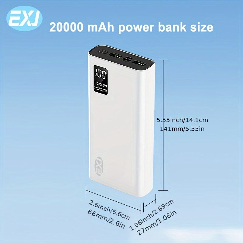 EXJ 22.5W Fast Charging Power Bank 10000/20000mAh LED Digital Display Dual USB Type-C Safe Lithium Polymer Battery Portable Charger Compatible with iPhone & Android Travel & Daily Use
