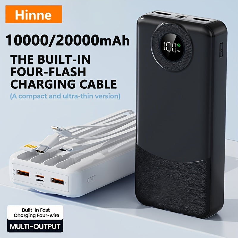 Hinne 10000/ 20000Mah Power Bank, Built-In 4-In-1 USB Type-C Cable, Universal Multi-Output Charger, Rechargeable Lithium Polymer Battery, Emergency Portable Charger