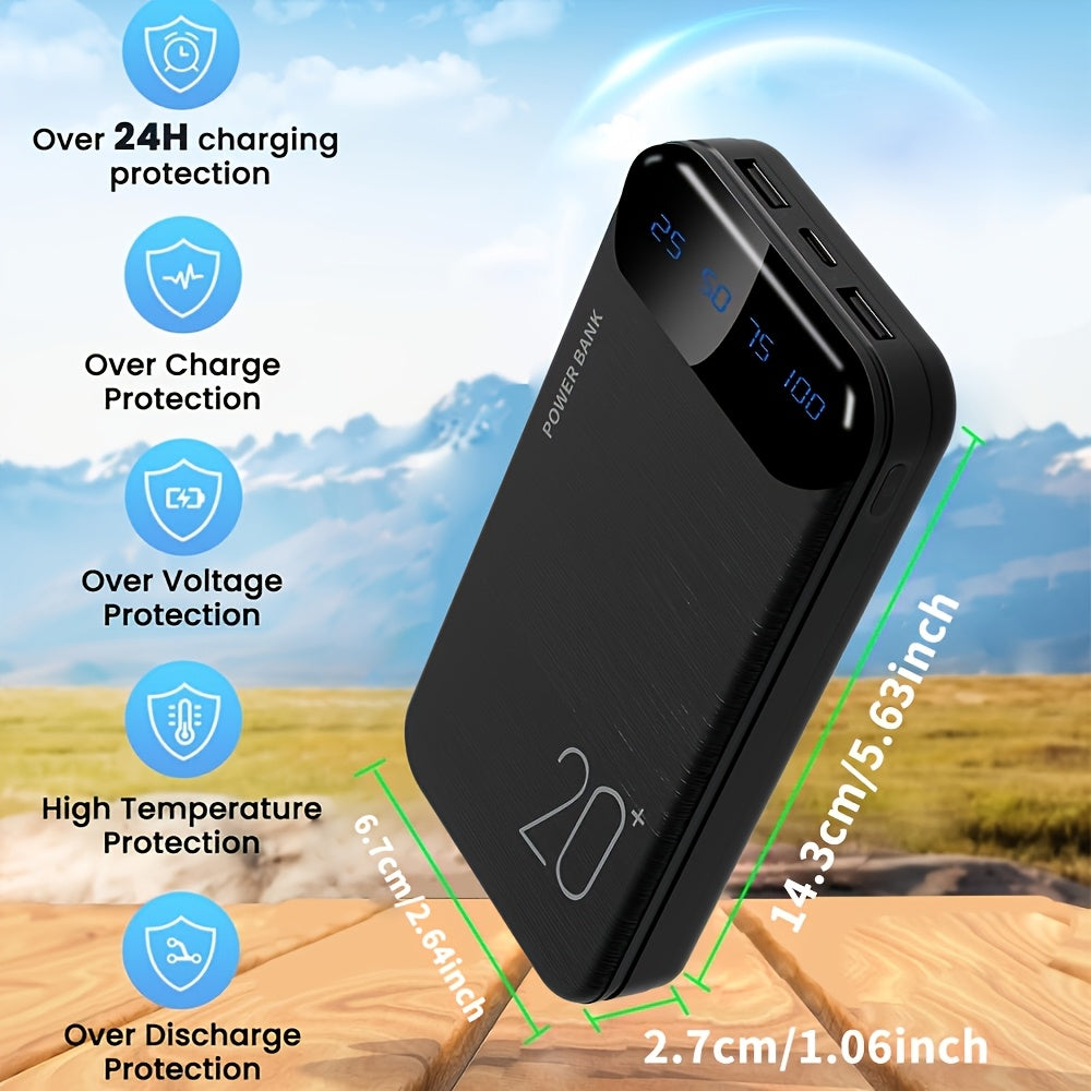 Large Capacity Portable Power Bank 20000mAh, 5V2.1A Portable USB Charger, LED and Digital Display Screen, Suitable for IOS/Android Devices, 2xUSB Output, Type-C/Micro Input, Safe and Stable Polymer Lithium Battery, Christmas Gift, New Year Gift
