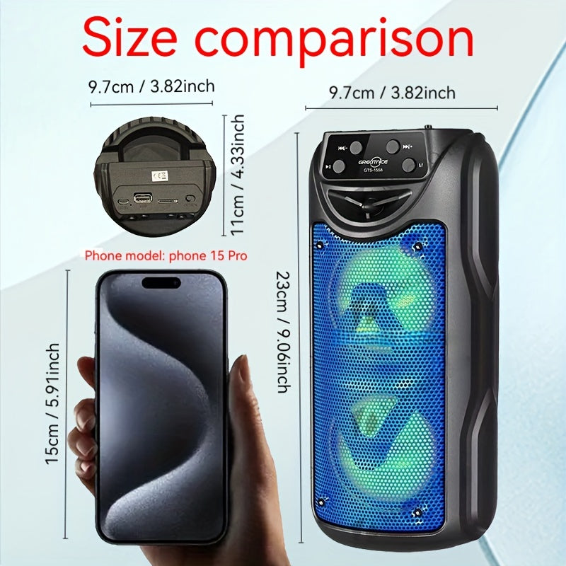 5W * 2 Wireless Outdoor High Volume Speaker, 9Inch Height, Loud Sound, Outdoor Speaker, LED Light, Supports TF Card, USB, Camping Speaker, Portable, Wireless, RGB Color Light, Suitable for Smartphones, Laptops, Tablets, High Battery Life