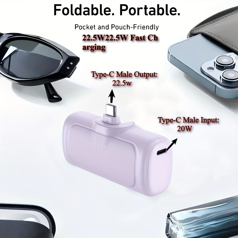 22.5W Fast Charging 5000/10000mAh Mini Portable Charger, USB-C Power Bank, Universal Compatibility, Dual Power Mode, Rechargeable Li-Polymer Battery, for iPhone 16/15 Series & Android Devices