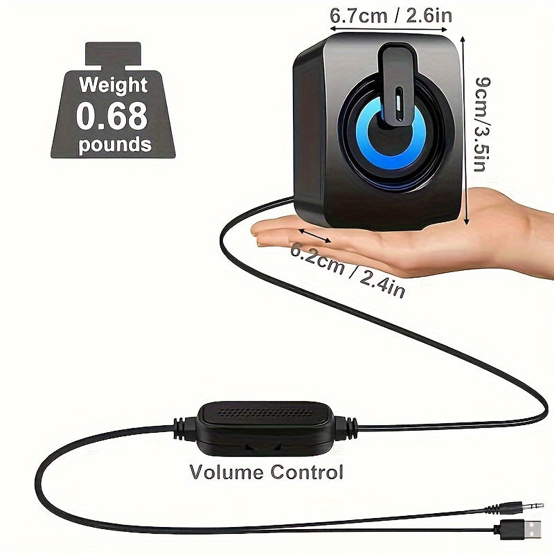 USB-Powered Computer Speakers with USB-Powered Operation & AUX Input, USB Compatible Stereo Sound System Suitable for PC, Laptop, Tablet, Smartphone, MP3 Player, Mini Desktop Speaker with Volume Control & Channel Audio for Gaming/Video Calls