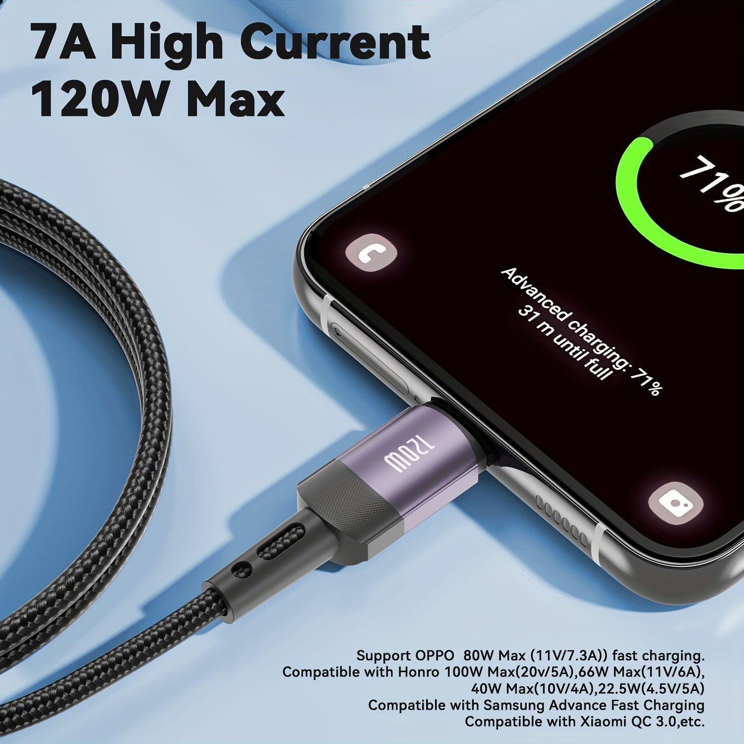 120W USB Type C to USB A Cable, 7A Fast Charging Long USB C Phone Power Charger Braided Cord for Samsung Ultra,12W USB Type C Charger Cord Compatible with iPhone 15 Pro Max Type-C Date Cable