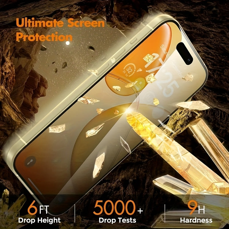 4pcs Full Cover Privacy Tempered Glass Screen Protector For iPhone 17 Pro Max/17 Air/16 Pro Max/15 Pro17/16/15/14/13/12/11/16e/Plus/Mini/X/XR/XS Max/7/8/SE2/SE3, 9H+ Hardness, Ultra HD, Anti-Scratch, Anti-Fingerprint, Easy to Install, Anti-Peeping