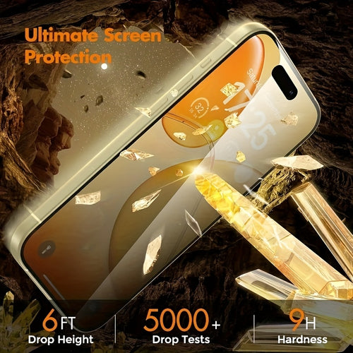 4pcs Full Cover Privacy Tempered Glass Screen Protector For iPhone 17 Pro Max/17 Air/16 Pro Max/15 Pro17/16/15/14/13/12/11/16e/Plus/Mini/X/XR/XS Max/7/8/SE2/SE3, 9H+ Hardness, Ultra HD, Anti-Scratch, Anti-Fingerprint, Easy to Install, Anti-Peeping