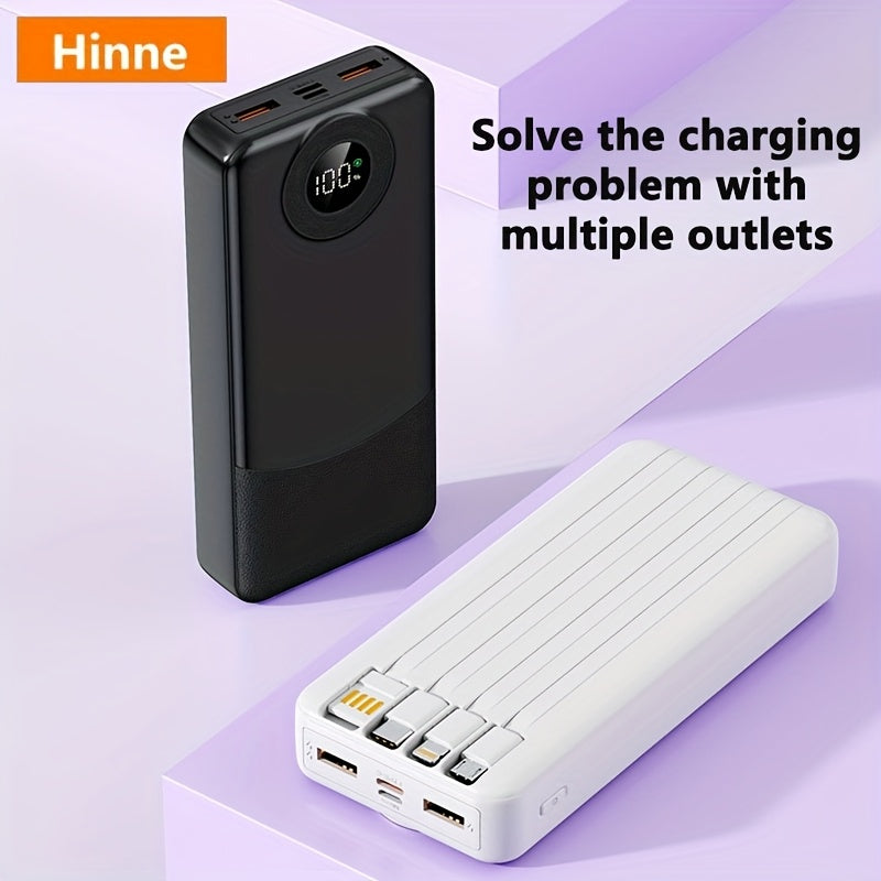 Hinne 10000/ 20000Mah Power Bank, Built-In 4-In-1 USB Type-C Cable, Universal Multi-Output Charger, Rechargeable Lithium Polymer Battery, Emergency Portable Charger