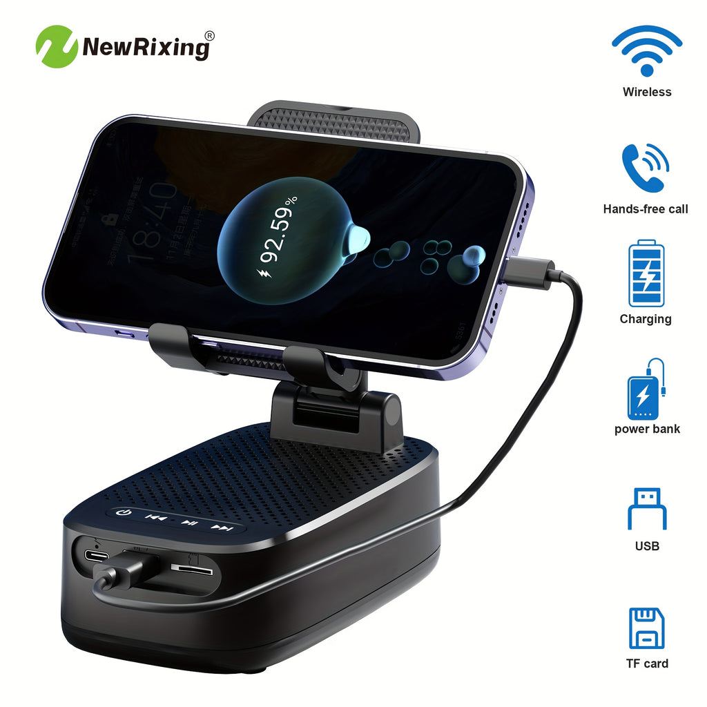 NewRixing 6W Wireless Speaker with Phone Holder, TWS Dual Pairing, 1800mAh Battery, Hands-Free Calling, Portable Power Bank, 6-Hour Playtime, Hi-Fi Sound Quality, Loud Stereo & Deep Bass, USB-C Charging, Indoor/Outdoor Use, Adjustable Stand, Durable